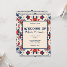 Arte popular floral rojo, blanco y azul