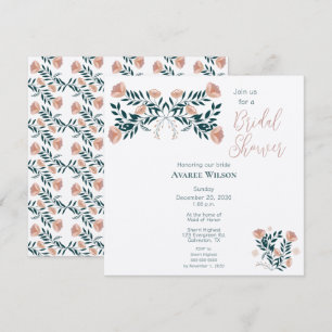 Invitación Arte popular floral rosa y azul turquesa