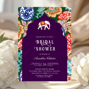 Invitación Arte Popular Indio Elefante Berenjena Ducha de Nov