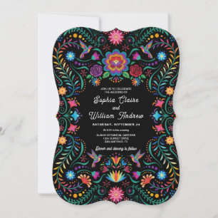 Invitación Arte Popular Mexicano Floral Colibrí Boda 