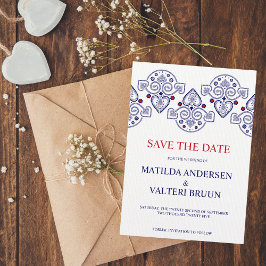 Invitación Arte Popular Nórdico Scandi Boda Naval Save the Da