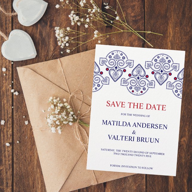 Invitación Arte Popular Nórdico Scandi Boda Naval Save the Da (Subido por el creador)