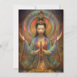 Invitación Arte Psicodélico Colorido de la Diosa Quan Yin