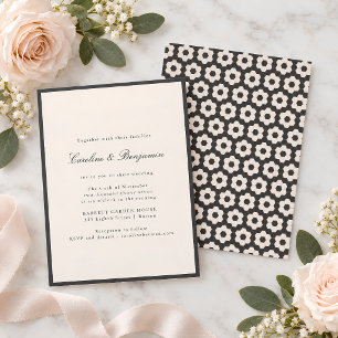 Invitación Arte Retro Deco Marfil Negro Baldosa Geométrica Bo