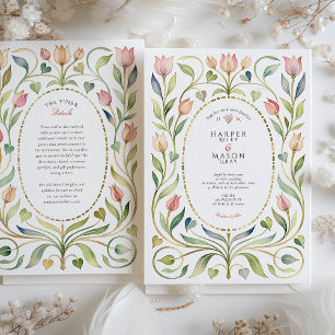 Invitación Arte Romántico Modernista Tulipán & Corazones Boda