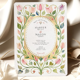 Invitación Arte Romántico Modernista Tulipán & Corazones Boda