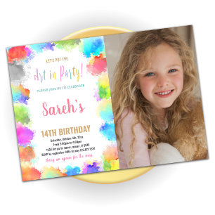 Invitación Arte rosa en Fiesta Paint Cumpleaños con foto
