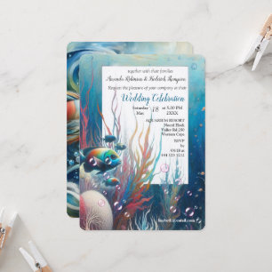 Invitación Arte subacuático de peces y corales en acrílico