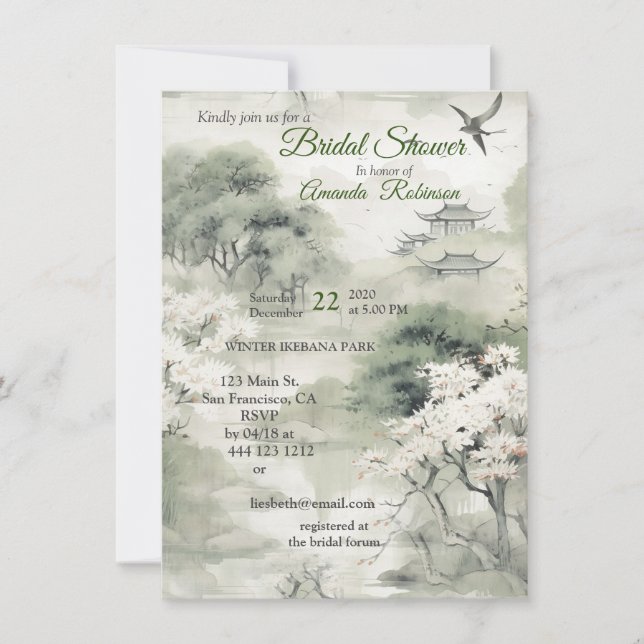 Invitación Arte surrealista con flores y aves (Anverso)