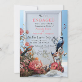 Invitación Arte surrealista con flores y aves