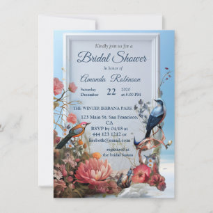 Invitación Arte surrealista con flores y aves
