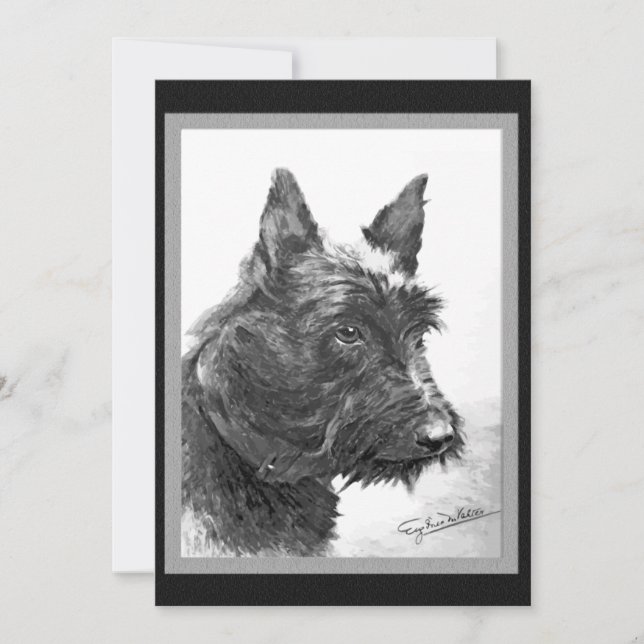Invitación Arte Terrier de Escocia Vintage (Anverso)