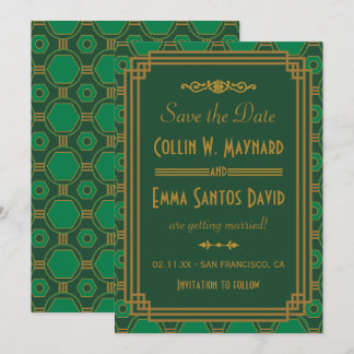 Invitación Arte Verde Deco Boda Guardar La Fecha