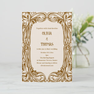 Invitación Arte Vintage Nupcial Marrón Ornate Nouveau 