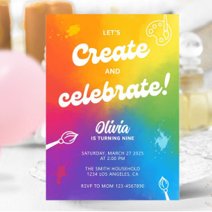 Invitación Artes Coloridas Manualidades Tema Pintura Tie Dye