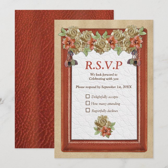 Invitación Artes de cuero y textura Ante RSVP (Anverso / Reverso)