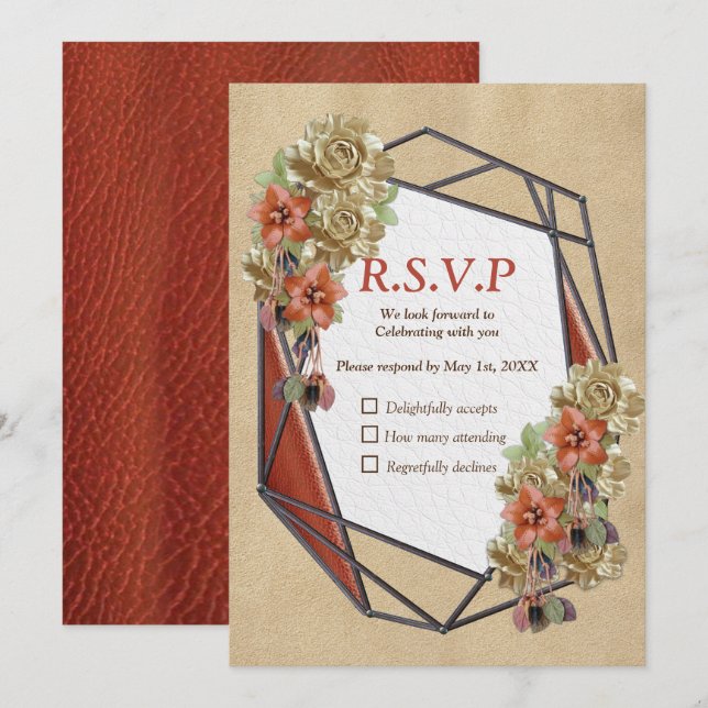 Invitación Artes de cuero y textura Ante RSVP (Anverso / Reverso)
