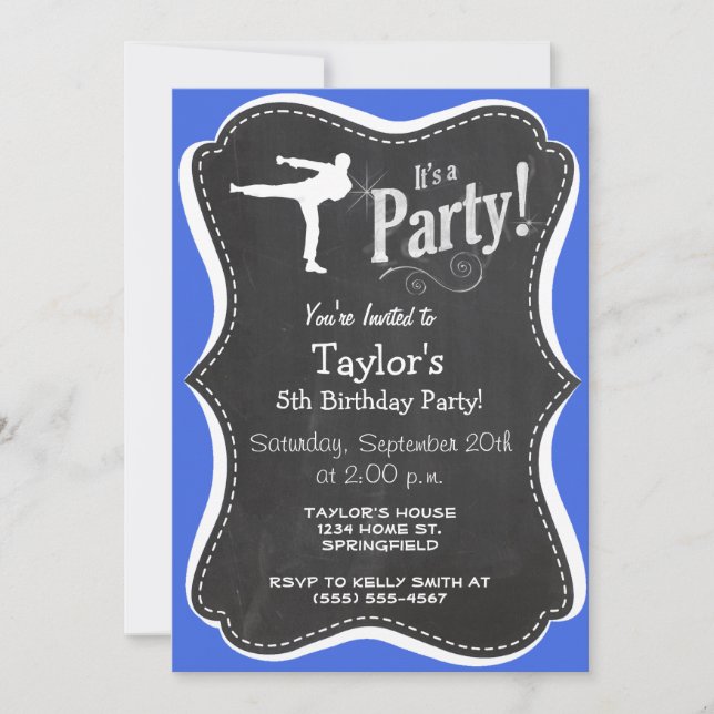 Invitación Artes marciales azules reales (Anverso)