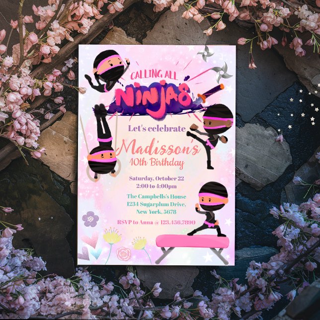 Invitación Artes marciales de cumpleaños de Ninja Chica (Subido por el creador)