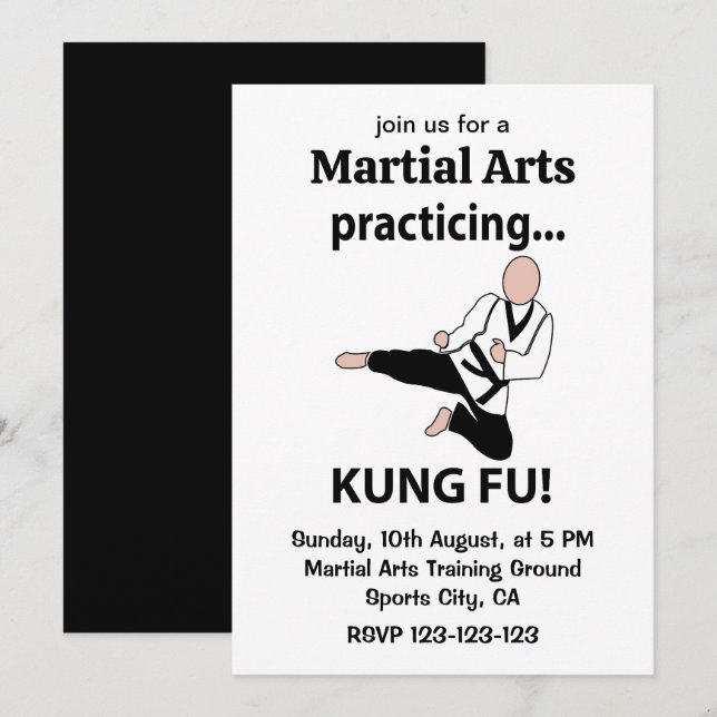 Invitación Artes marciales del cinturón negro de Kung Fu (Anverso / Reverso)