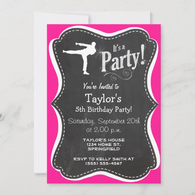 Invitación Artes marciales rosadas calientes (Anverso)