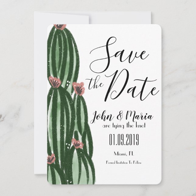 Invitación Artes Salvaje Cactus Artístico Guardar la Fecha (Anverso)