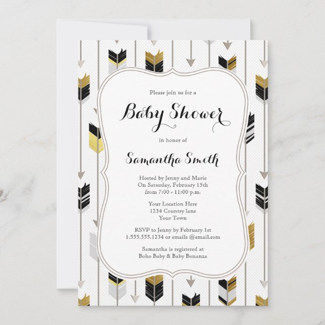 Invitación Artes tribales Baby Shower Black Gold Gray (Anverso)