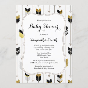 Invitación Artes tribales Baby Shower Black Gold Gray