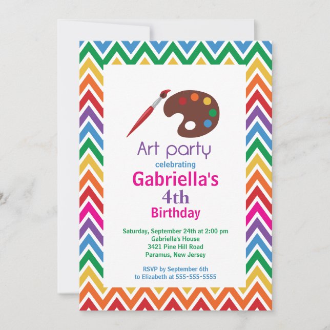 Invitación Artes y fiesta de cumpleaños de la pintura de los (Anverso)