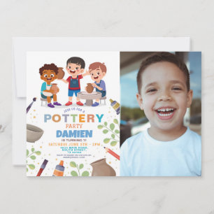 Invitación Artesanías artesanales Arcilla Foto Niños Cumpleañ