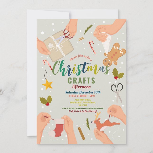Invitación Artesanías que hacen familia de Navidades Fiestas  (Anverso)