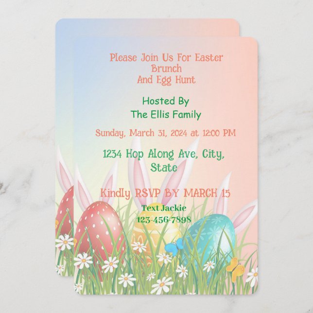 Invitación 🐰 Artful Easter Brunch & Egg Hunt (Anverso / Reverso)