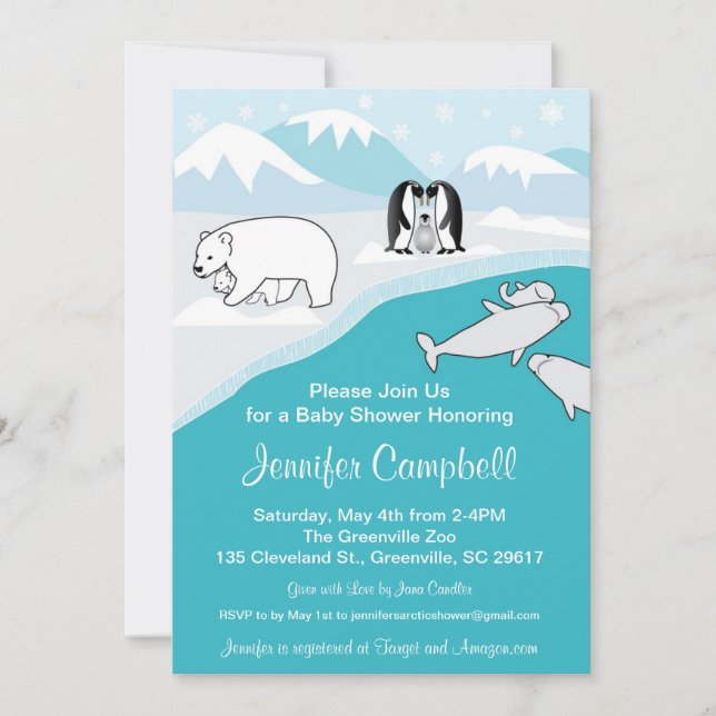 Invitación ártica de Baby Shower de los animales (Anverso)