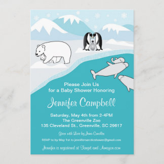 Invitación ártica de Baby Shower de los animales