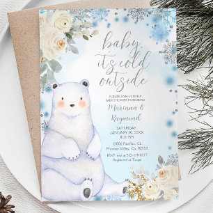 Invitación Articos de Oso de Invierno Animal Flor Blanca Baby