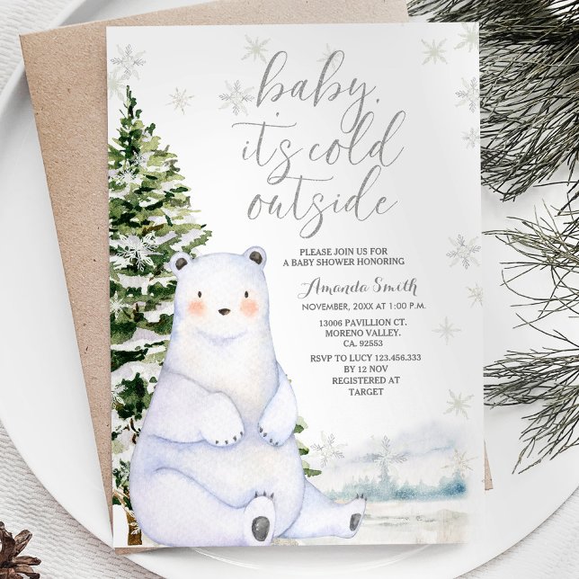 Invitación Articos de oso invernal copos de nieve árboles Bab (Subido por el creador)