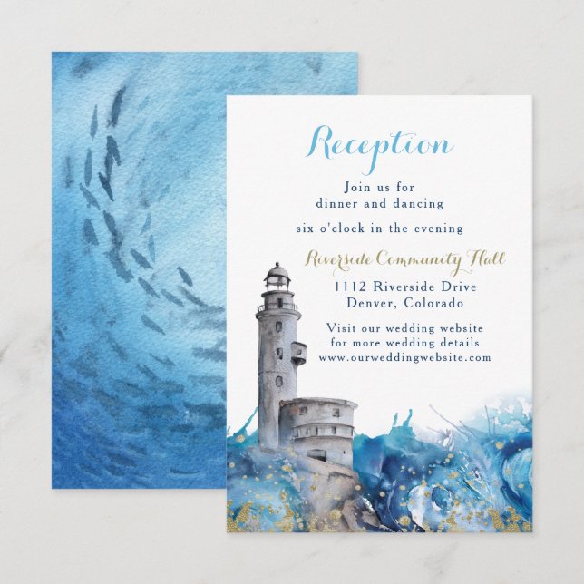 Invitación Articulación Nautical Lighthouse Waves Boda Acogid (Anverso / Reverso)