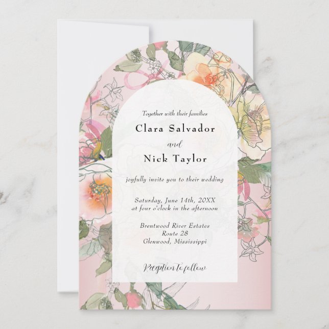 Invitación Artista Botánico Boho Boceto Jardín Boda (Anverso)