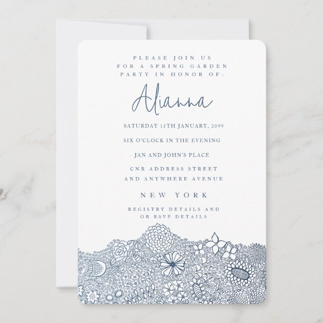 Invitación Artista de la Escena de Jardín Único Azul de la Ma (Anverso)