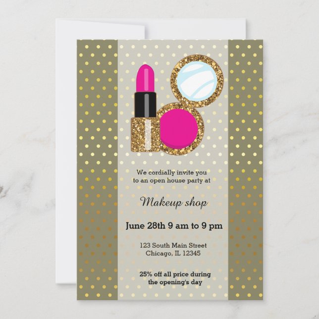 Invitación Artista de maquillaje - elegir color de fondo (Anverso)