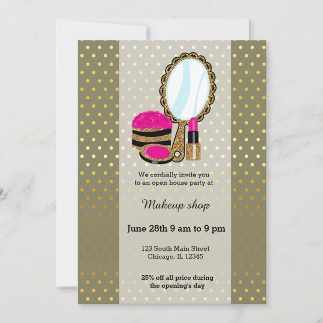 Invitación Artista de maquillaje - elegir color de fondo (Anverso)