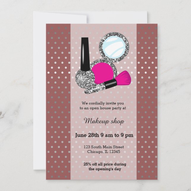 Invitación Artista de maquillaje - elegir color de fondo (Anverso)