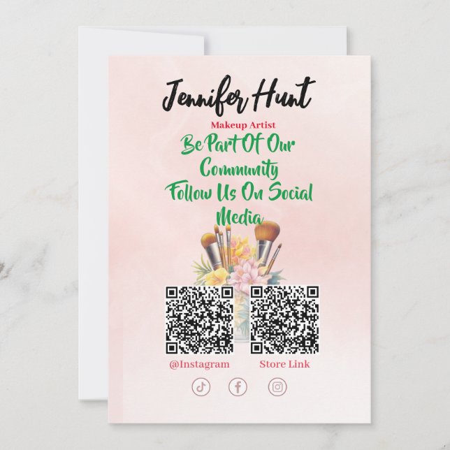 Invitación Artista de maquillaje QR en los medios sociales de (Anverso)