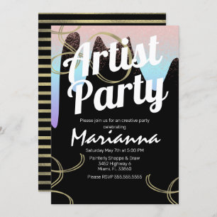 Invitación Artista Fiesta Faux Relieve metalizado Sparkle Art