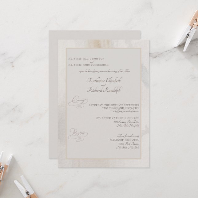 Invitación Artista formal beige ambos padres Boda (Anverso/Reverso In Situ)