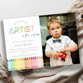 Invitación Artista lindo Crayon Rainbow Photo Cualquier cumpl