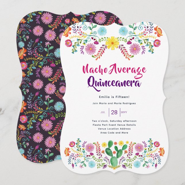 Invitación Artista popular mexicano FIESTA Quinceanera (Anverso / Reverso)