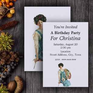 Invitación Artista victoriana Lady Painter Palette Cumpleaños