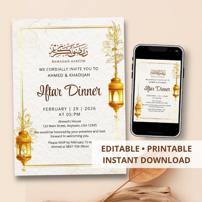 Invitación Artistic Gold Floral Ramadan Iftar Dinner (Subido por el creador)
