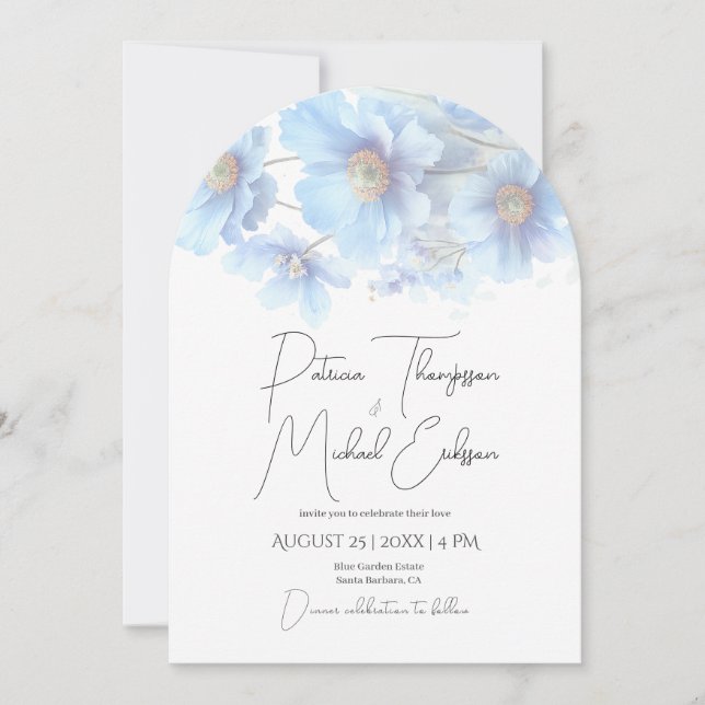 Invitación Artistic Handwritten Blue Himalayan Poppy Wedding  (Anverso)